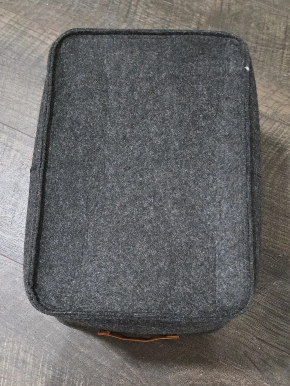 Gray Felt Storage Bins with Tan Leather Handles - Set of 4